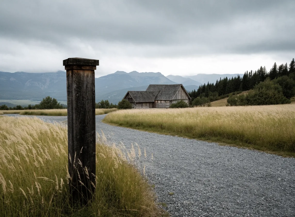 Valley grass and gravel drive near Kalispell