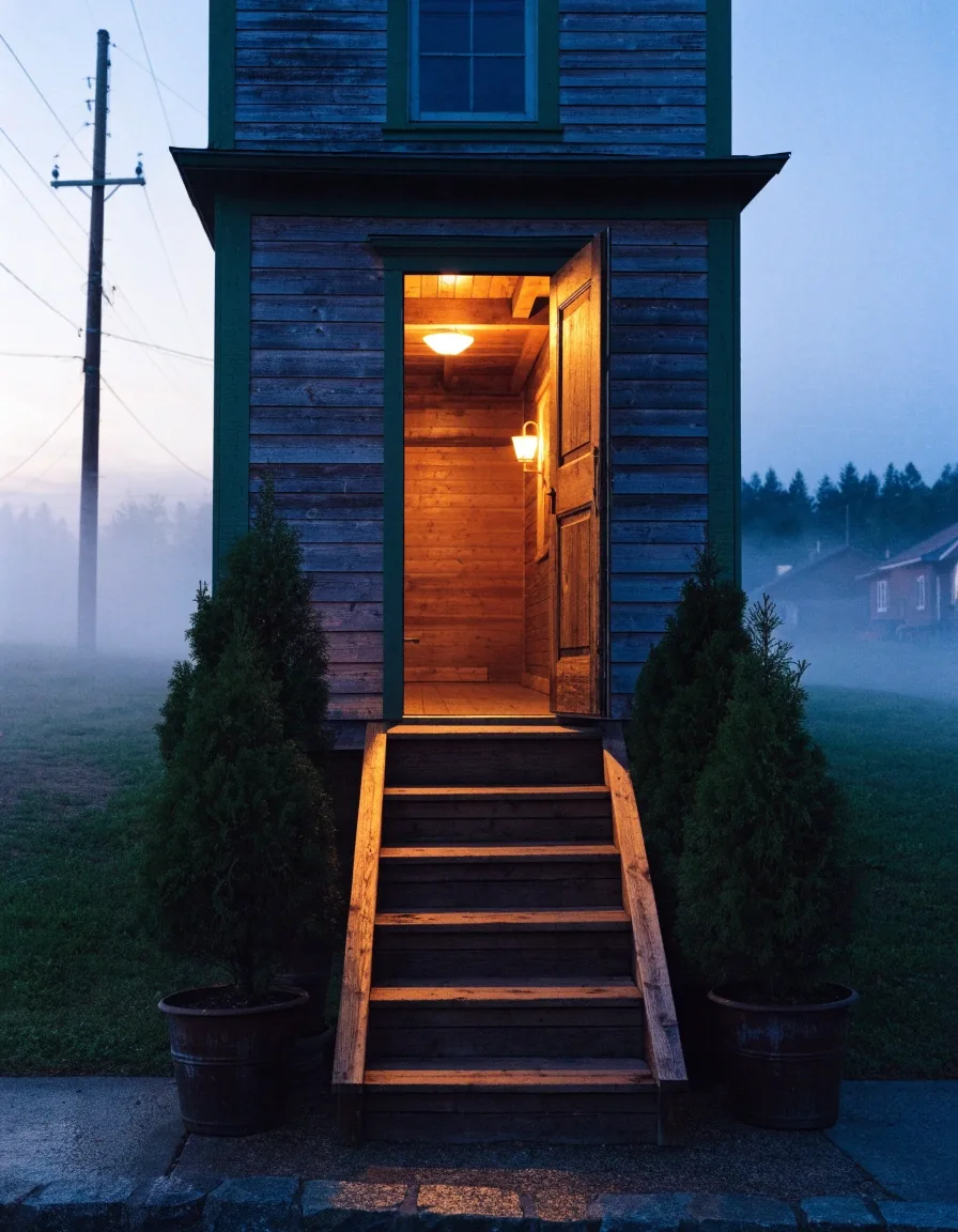 Warm doorway of the Kalispell office at dusk