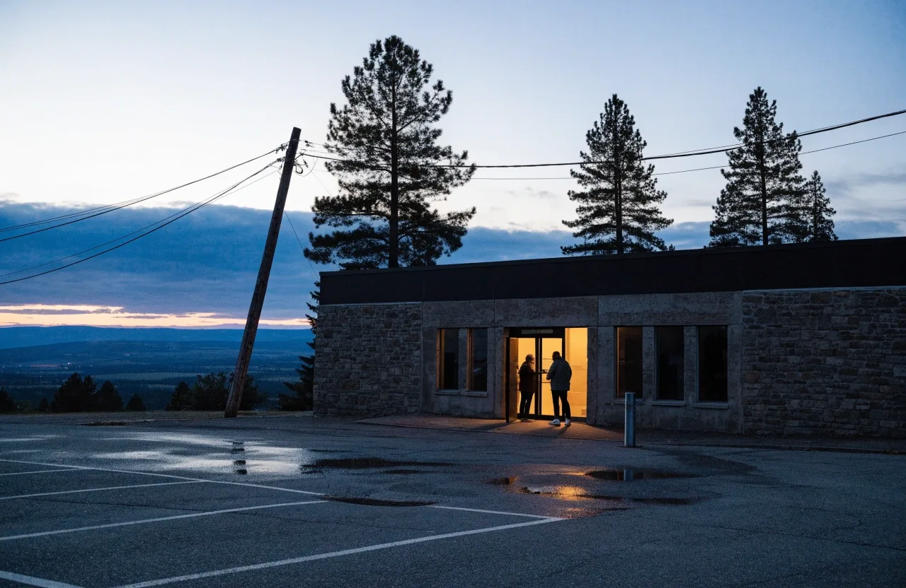 Kalispell commercial storefronts at dusk