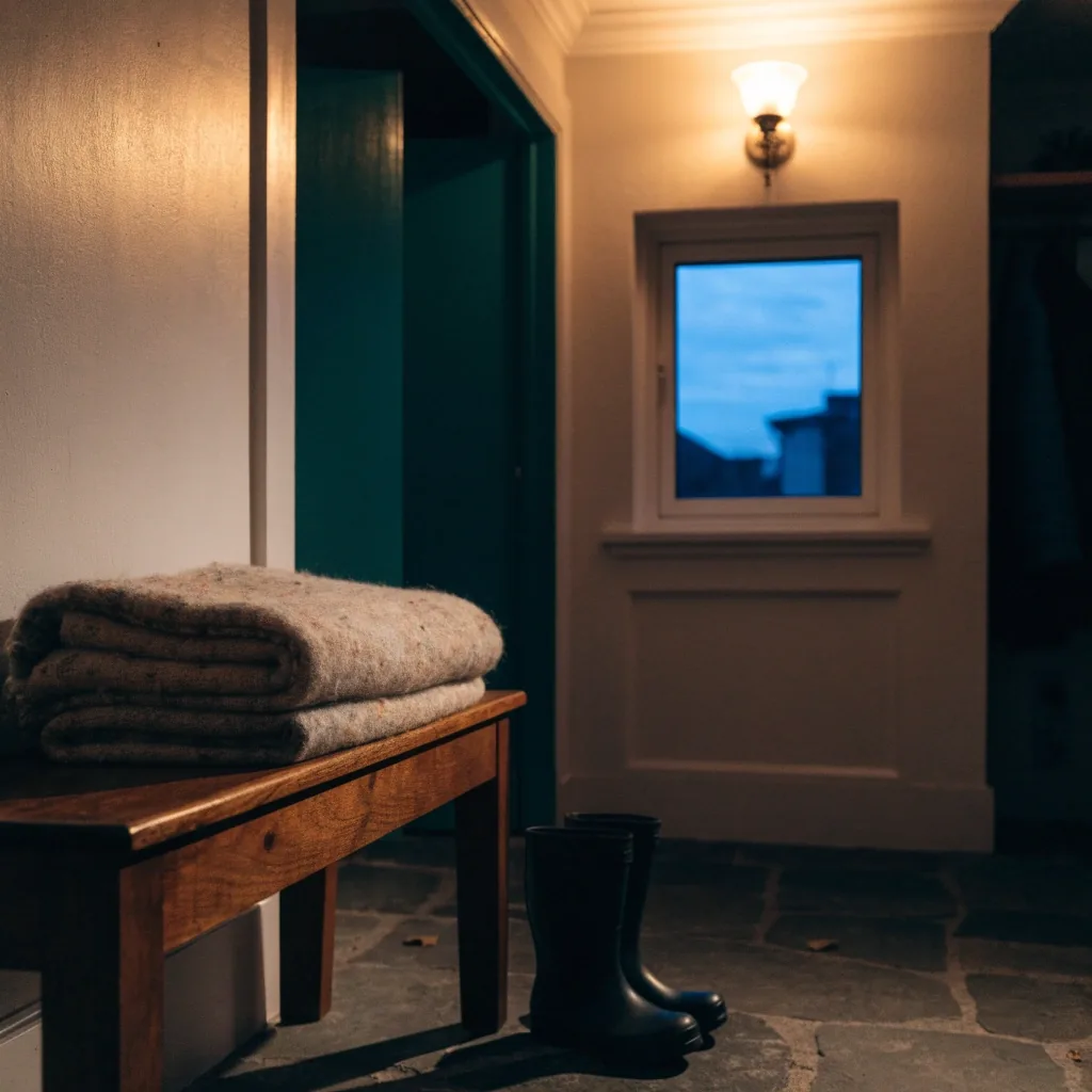Warm entry inside a Kalispell house at dusk