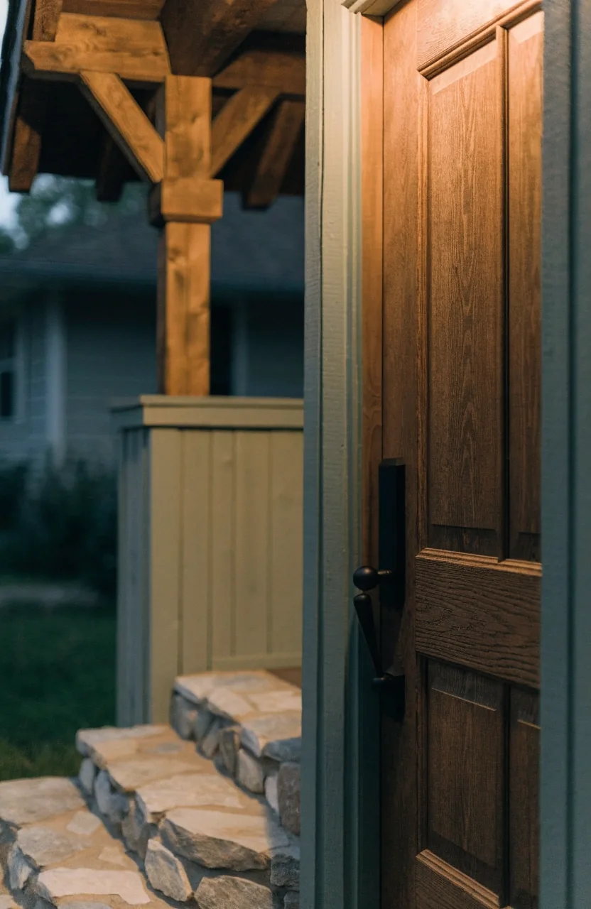 Lit house window bay at dusk in Kalispell with fog over the valley